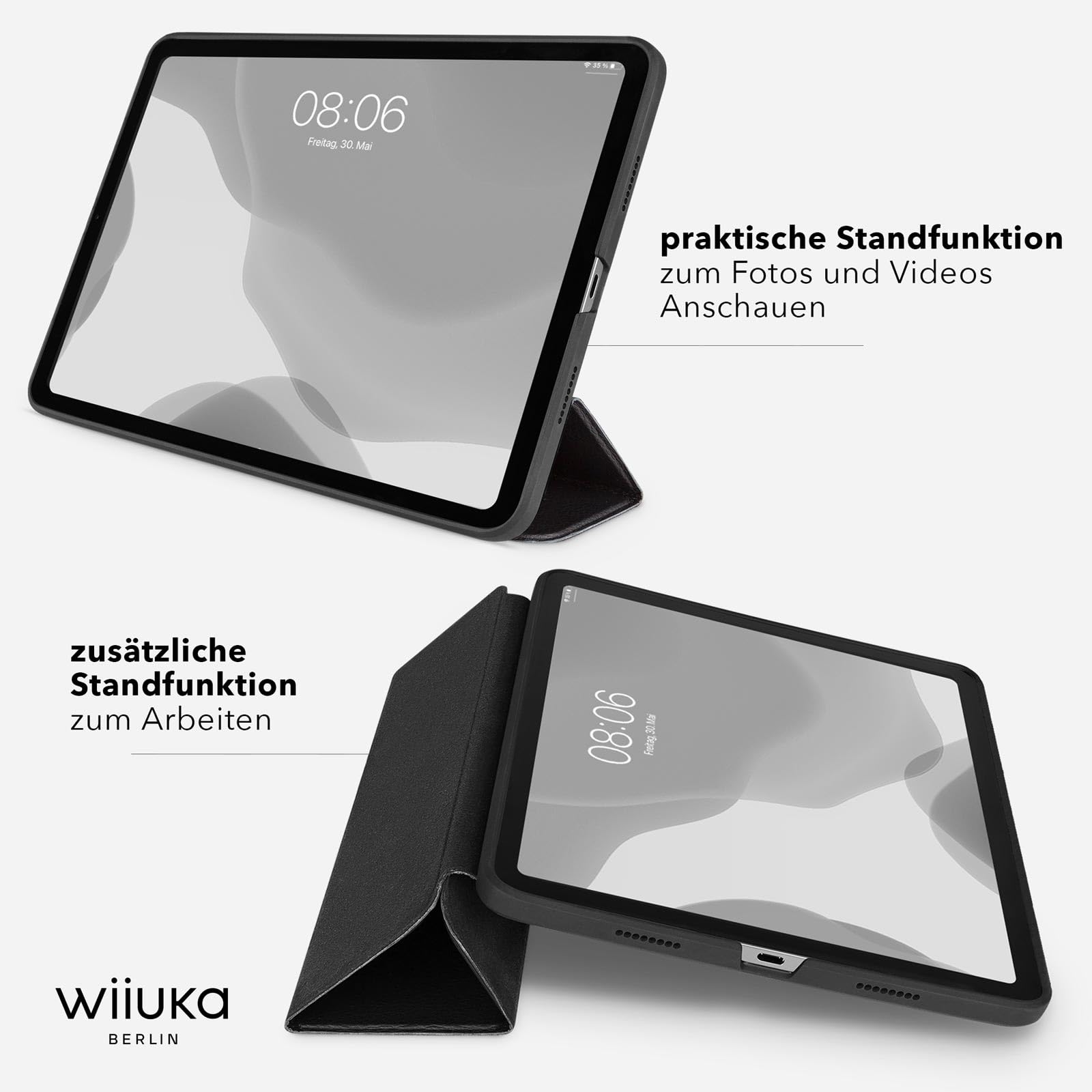 WIIUKA Etui do iPada Pro 13" (2025/2024) M5/M4, niemiecka skóra, etui skórzane, bardzo cienkie, Premium Smart Cover Case, czarne