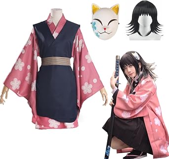 Anime Costume Makomo Cosplay Kimono Mask Uniform Sabito Cosplay Halloween Costume Full Set with Wig