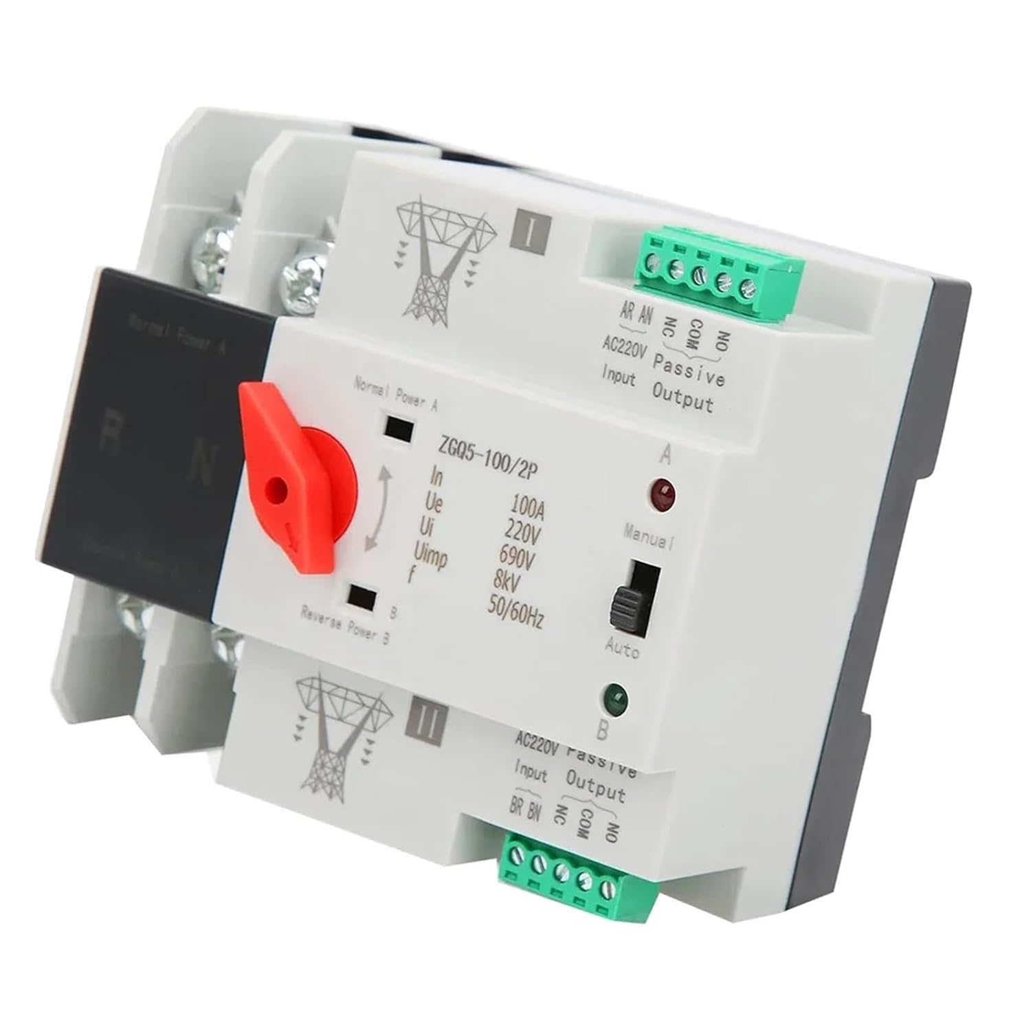 2P 100A Solar Dual Power Transfer Switch 6X4X3cm Generator Changeover Switch 230V PV Transfer Switch