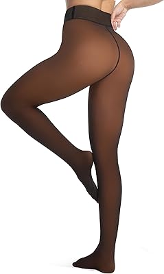 Women's Thermal Fleece Lined Tights, Translucent Skin Tone Pantyhose Style Leggings for Winter Warmth