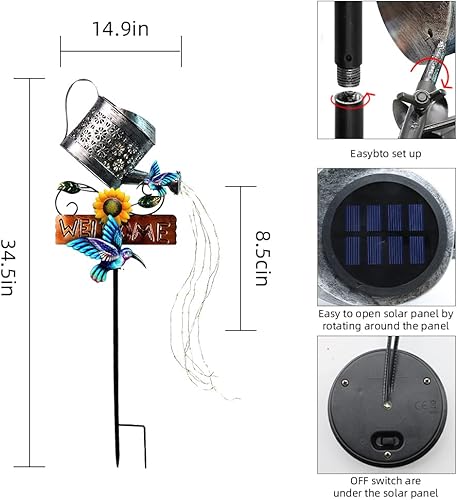 Miniatura 6 de Luces solares para regadera, 1 paquete de faroles solares decorativos para exteriores, luces solares para exteriores, regadera para balcón, jardín,