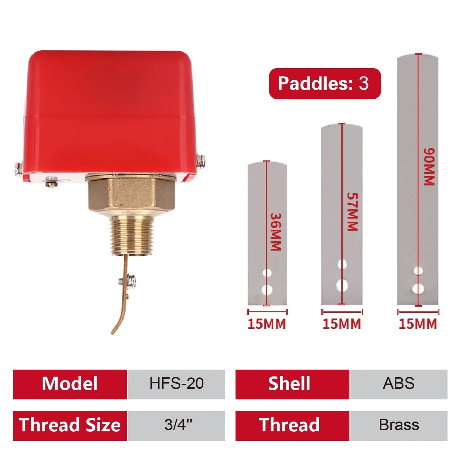 1 interruptor de flujo de paleta de agua HFS-15/20/25 G1/2 G3/4 G1 ajustable(HFS-20-Brass)