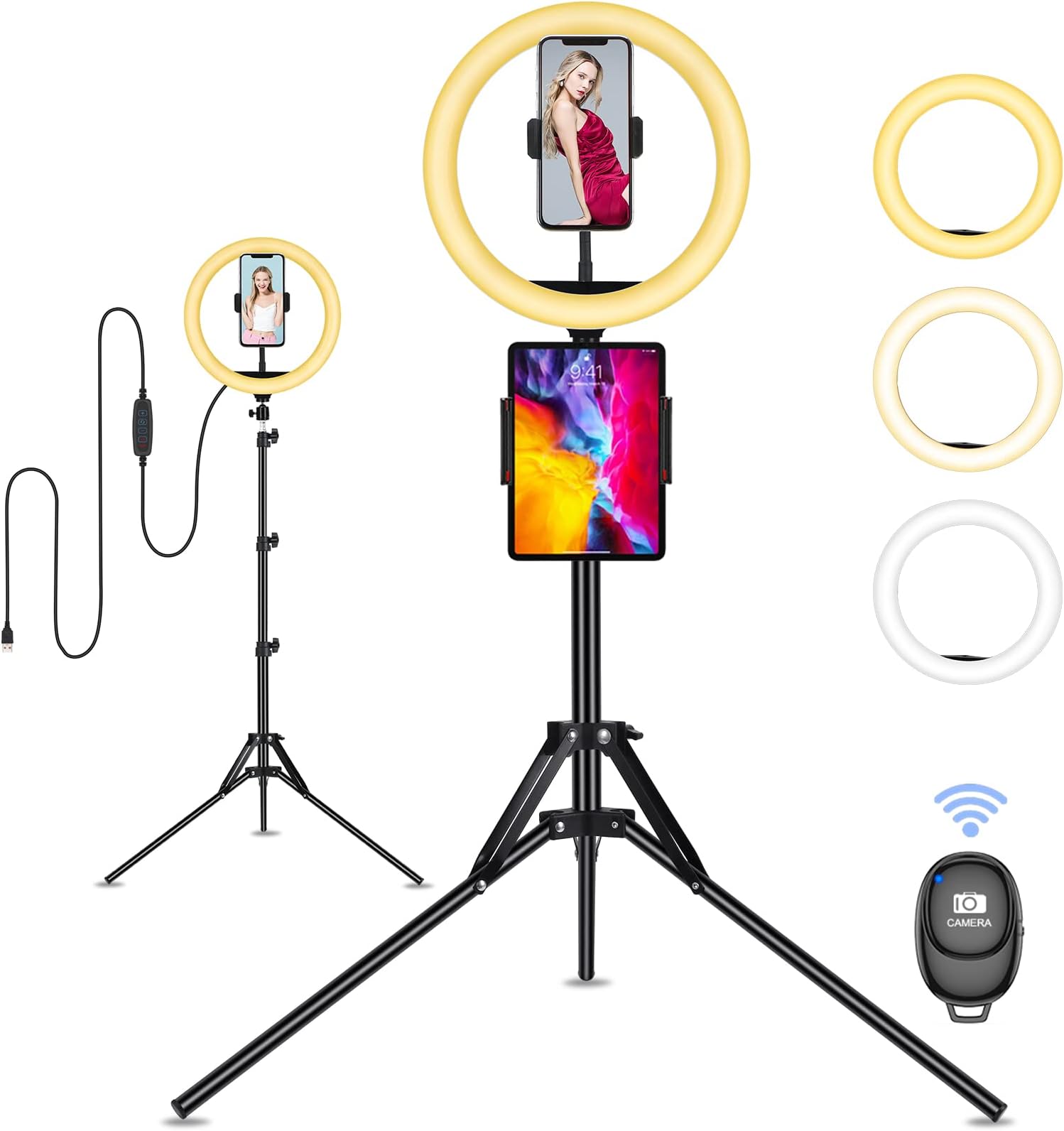 Ring Light with Tripod Stand Phone Holder, 10" Selfie Ring Light for Phone with Bluetooth Remote, for Tik Tok, Makeup, Video, Photography, Camera, Live Streaming