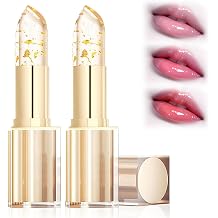 2Pcs Transferproof Color Changing Lipstick, Clear Gold Crystal Colors Changing Lipsticks, Deep Nourishment Formula, Long Lasting Moisturizing Glossy Shine Clear Lip Color for Women