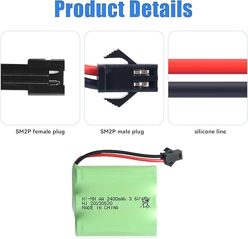 Miniatura 3 de HJ 2 unids 3.6 V 2400 mAh NI-MH 3xAA SM2P batería con cable de carga USB para algún tipo de coche de juguete RC barco avión linterna caja fuerte