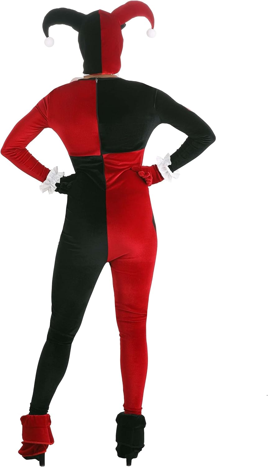 Deluxe Women's Harley Quinn Costume - DC Comics Harley Quinn Jumpsuit, Hood, Mask, Cuffs, Gloves & Boot Tops