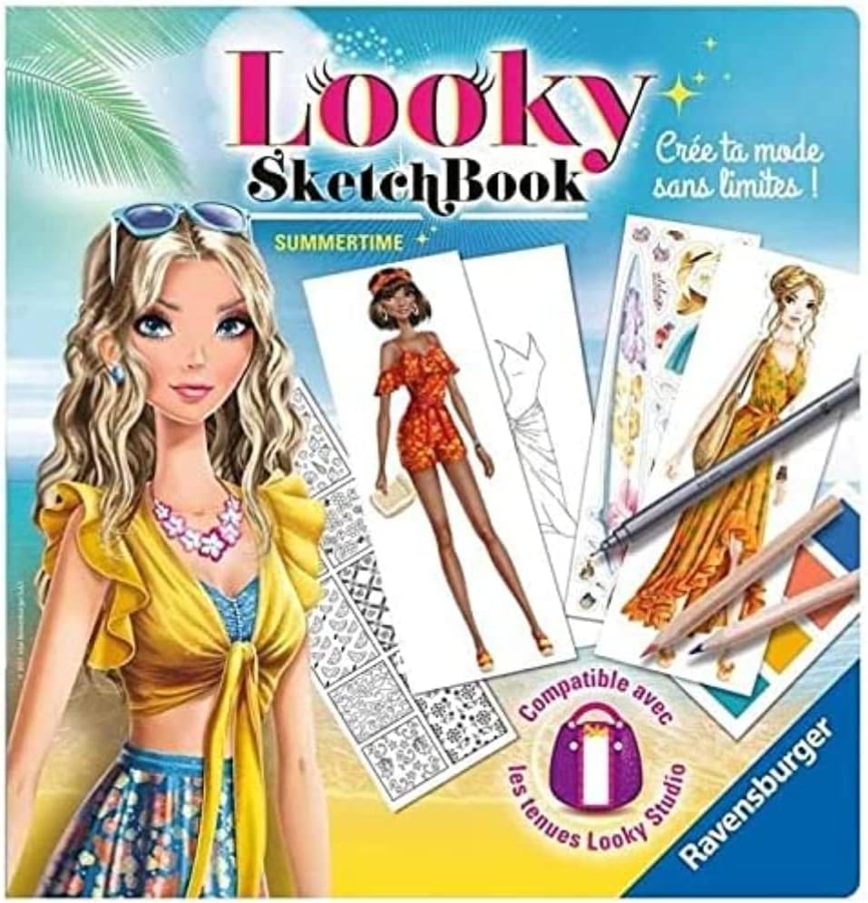 Ravensburger - Looky Sketch Book - Summertime - Fashion Design - Style - Creative Game - Children from 6 Years - 18125