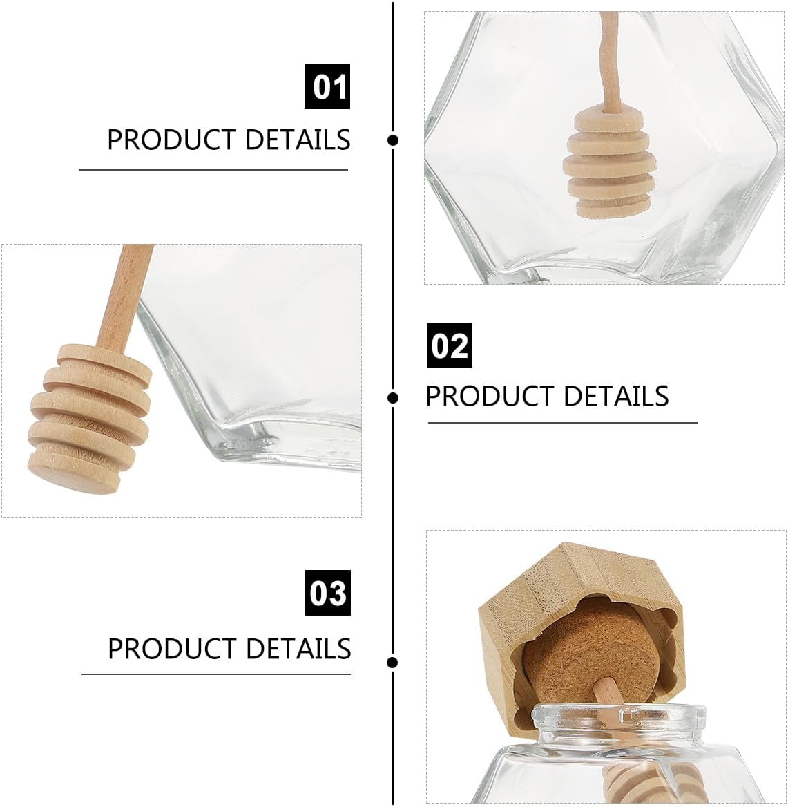 Gadpiparty Honey Glass Jars 2pcs 100ml Hexagon Sealed Glass Containers with Wooden Lids Airtight Kitchen Storage Suitable for Honey and Jam Preservation