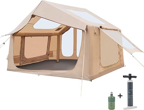 Inflatable Camping Tent, with Electric Air Pump, 4 Season Waterproof Windproof, Clear Skylight & 420D Oxford Waterproof, Air Tent with Mesh