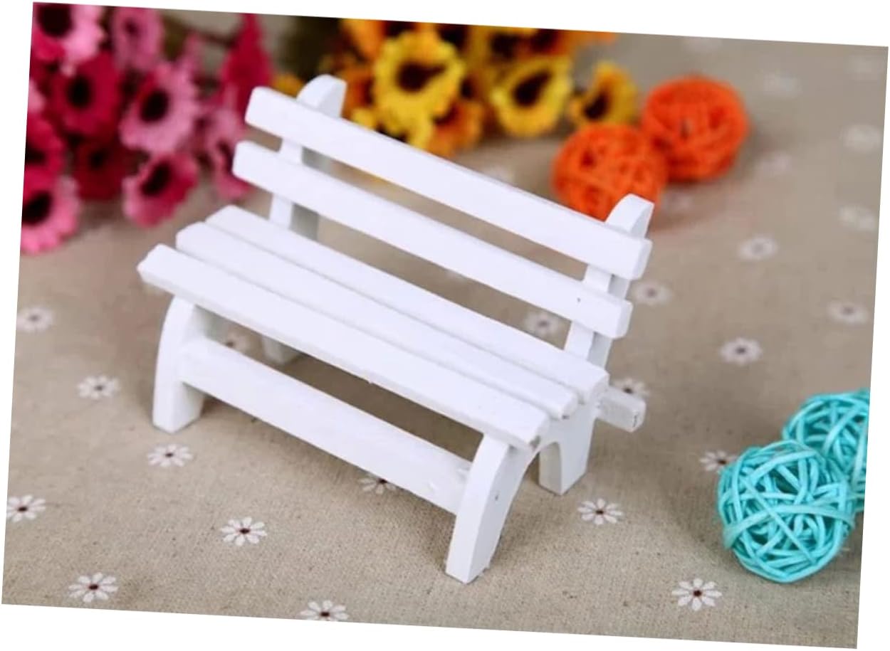 Garneck Miniature White Wooden Porch Chair Figurine for Dollhouse Display
