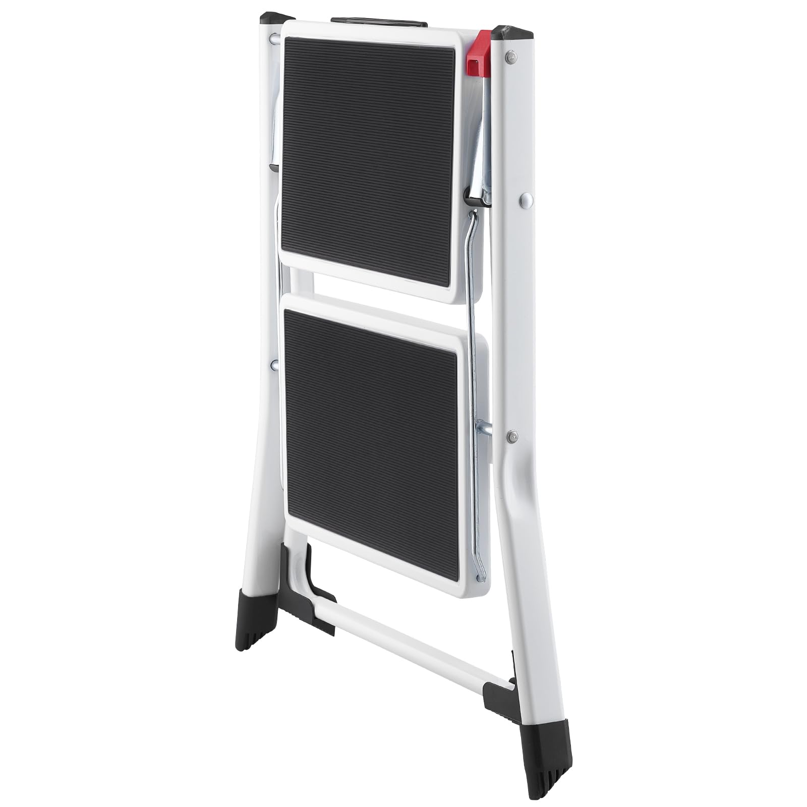 VEVOR Taburete Plegable con 2 Peldaños Carga de 150kg Escalera de Acero Taburete Ancho Multiusos con Superficie Antideslizante y Almohadillas para Adultos, Niños, Hogar, Cocina, Oficina, Autocaravanas