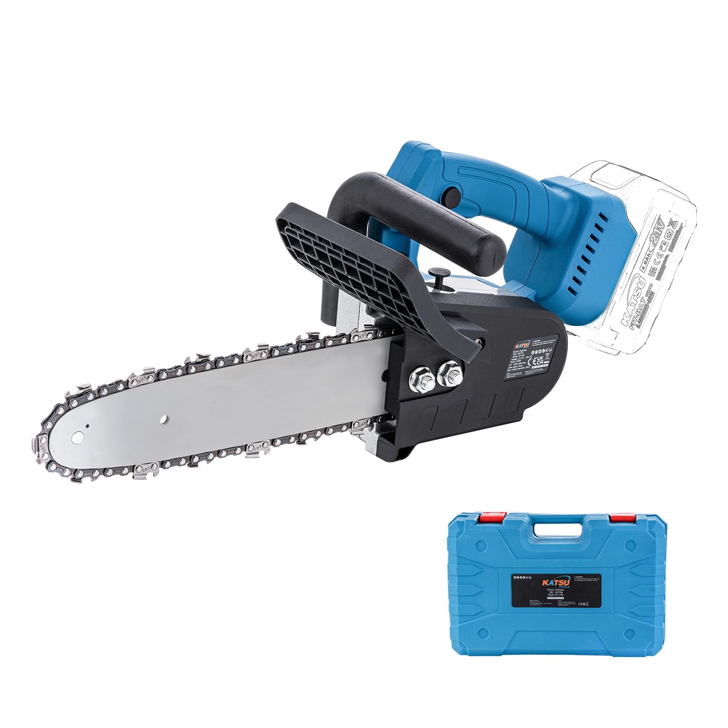 KATSU FIT-BAT 21V Brushless Cordless Chainsaw 10 Inch Handheld Electric Pruning Saw with Extra Chain, in Plastic Case, for Garden Tree Pruning Wood Cutting, Without Battery 102776