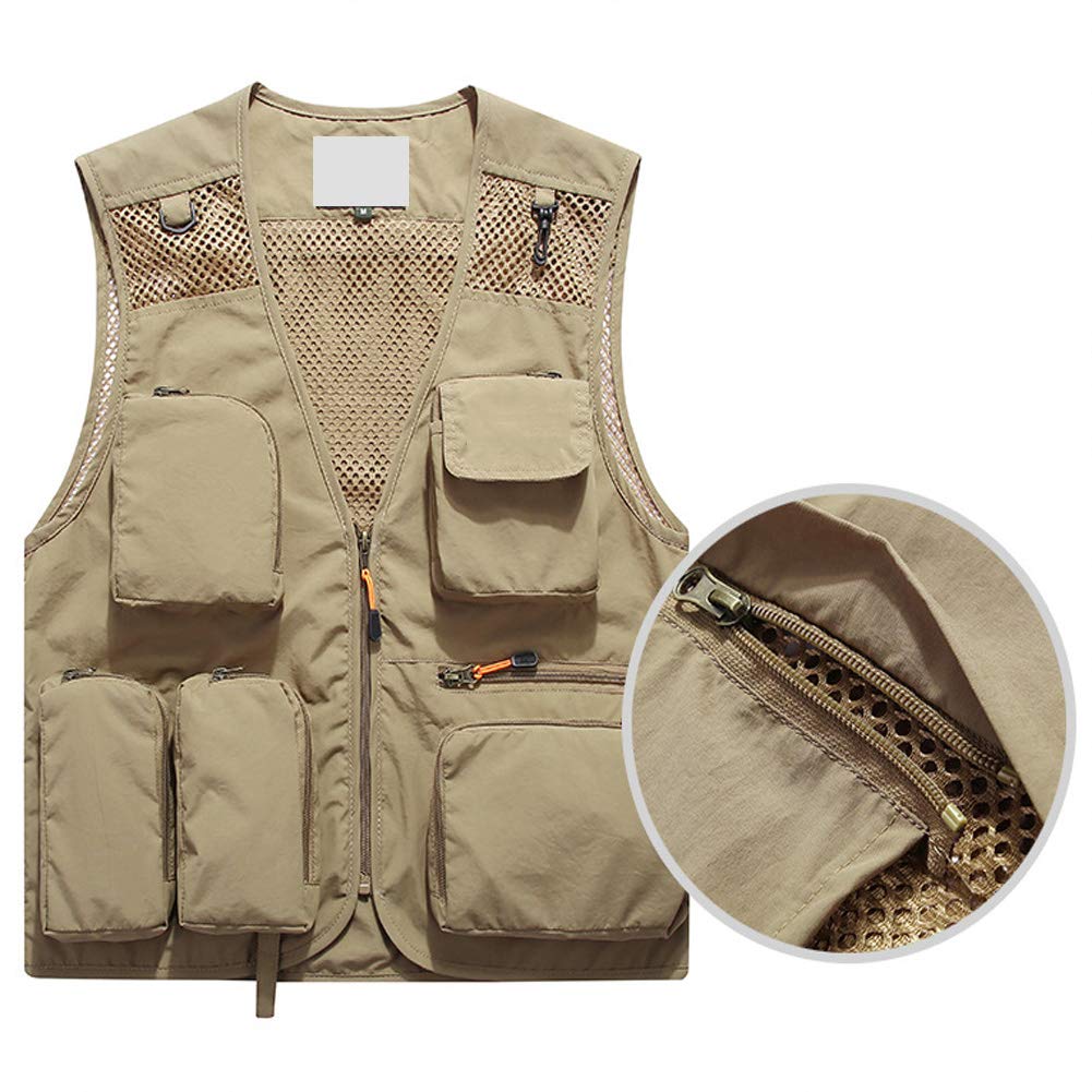 Gilet de pêche en maille respirante pour homme - Pour photographie, travail, extérieur, chasse, voyage, safari, journaliste, mariage, etc. - Rouge - X-Large