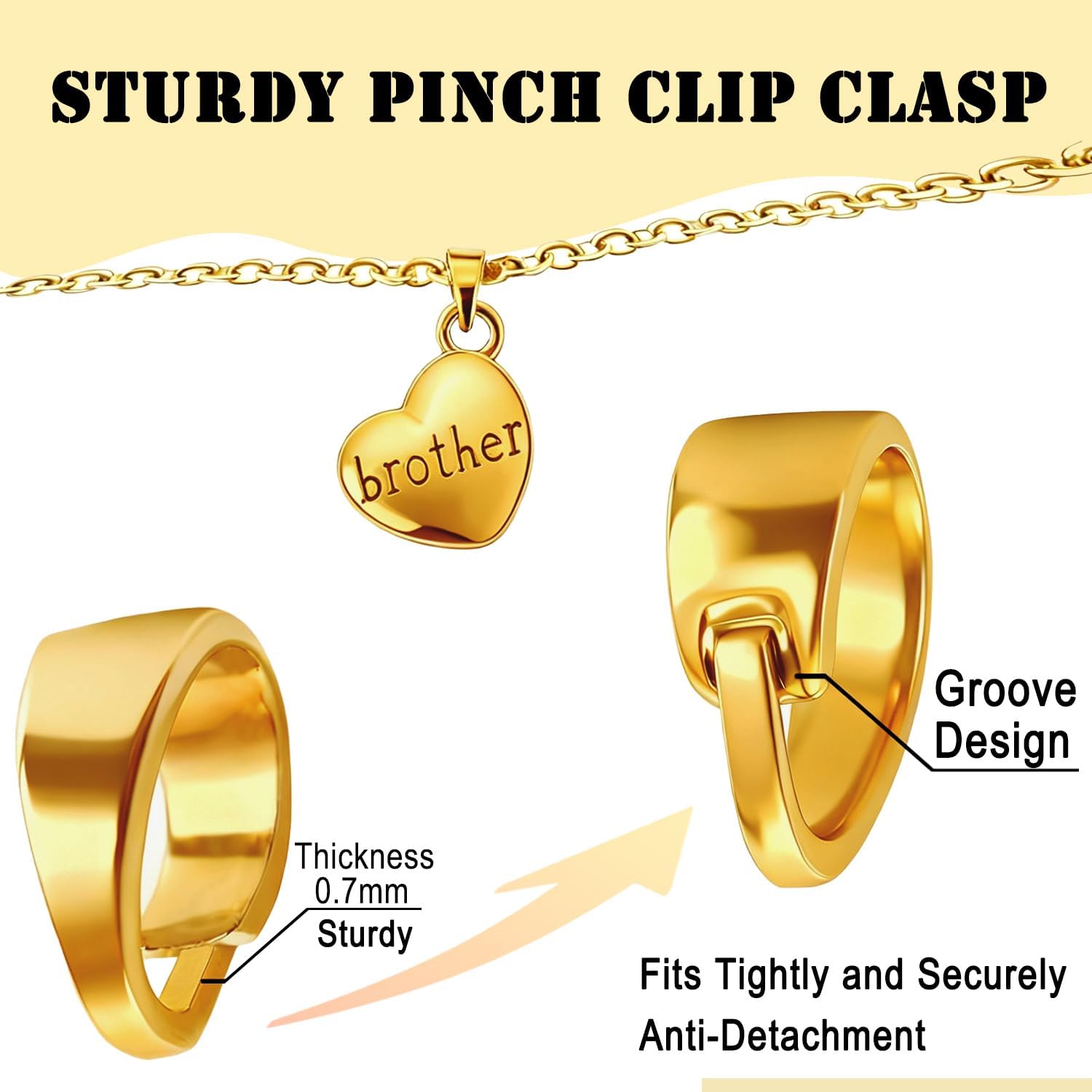 100Pcs Pinch Bail Clasps for Necklace Pendant (18K Gold Plated) | Sturdy, Groove Design, Brass, Pendant Charm Findings