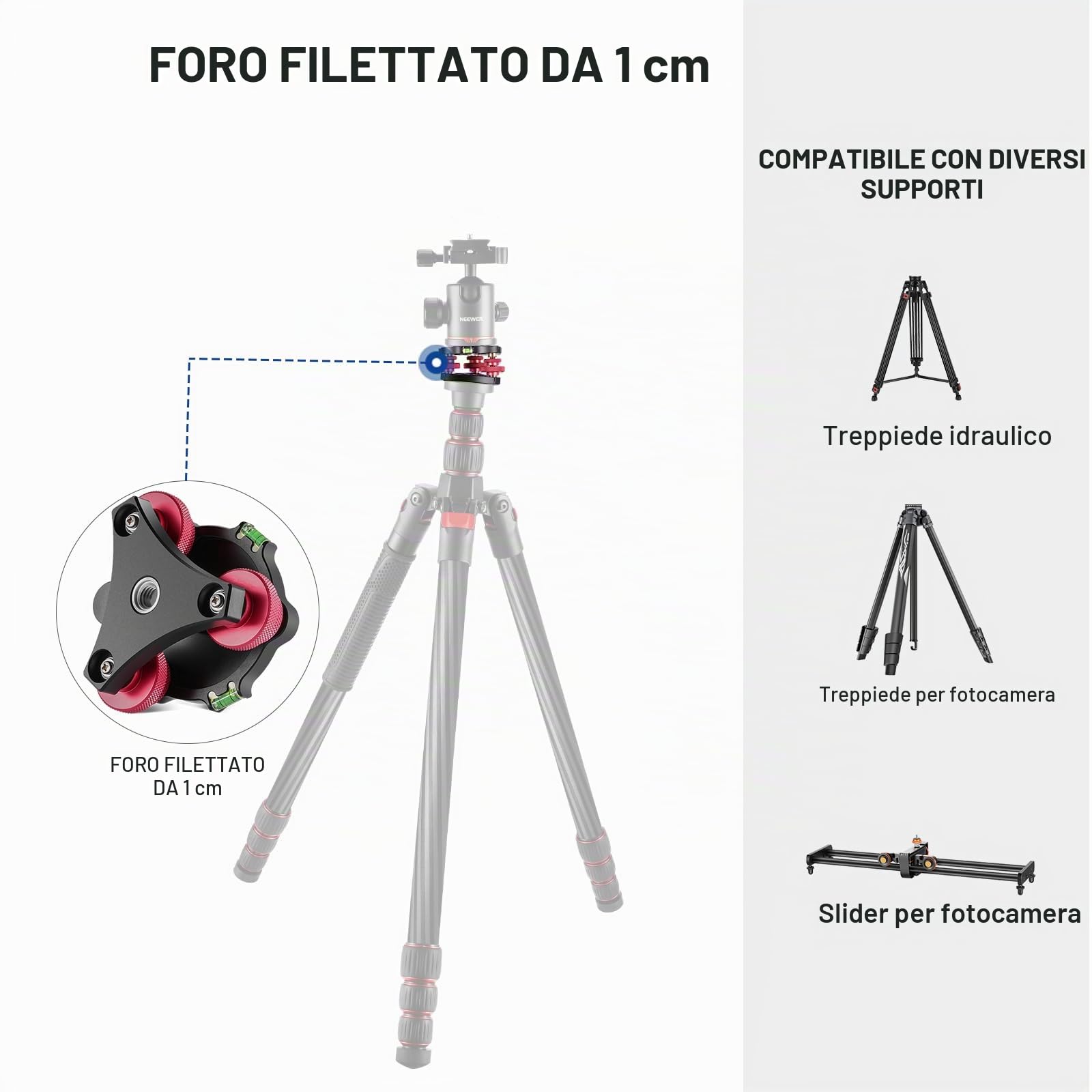 NEEWER Base di Livellamento per Testa di Treppiede Livellatore della fotocamera, In Lega di Alluminio di Aeronautico,Filettatura 3/8", Regolazione Precisa dell'Angolo di -5° per Macro Panoramica,LP65