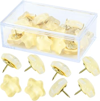 Star Push Pins - Cute Thumb Tacks with Adorable Shiny Star Design - Decorative Pushpins Perfect for Craft Projects, Scrapbooking, and DIY Decorations Yellow