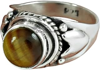 Natural Tiger Eye Gemstone Ring, Real 925 Sterling Silver Ring, Organic Ring, Cocktail Ring, Round Shape Ring, Proposal Ring, Solitaire Ring, Women Gift Ring, Mothers Day Gift Ring (tiger-eye)
