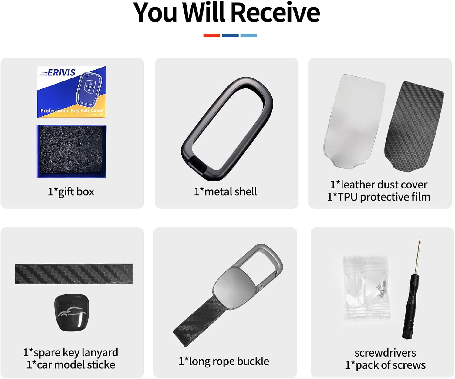 Key Fob Cover with Keychain for Jeep Grand Cherokee Wrangler Compass Renegade Cherokee for Dodge Durango Charger Challenger, Metal Shell+Carbon Fiber Pattern Leather Key Case Accessories