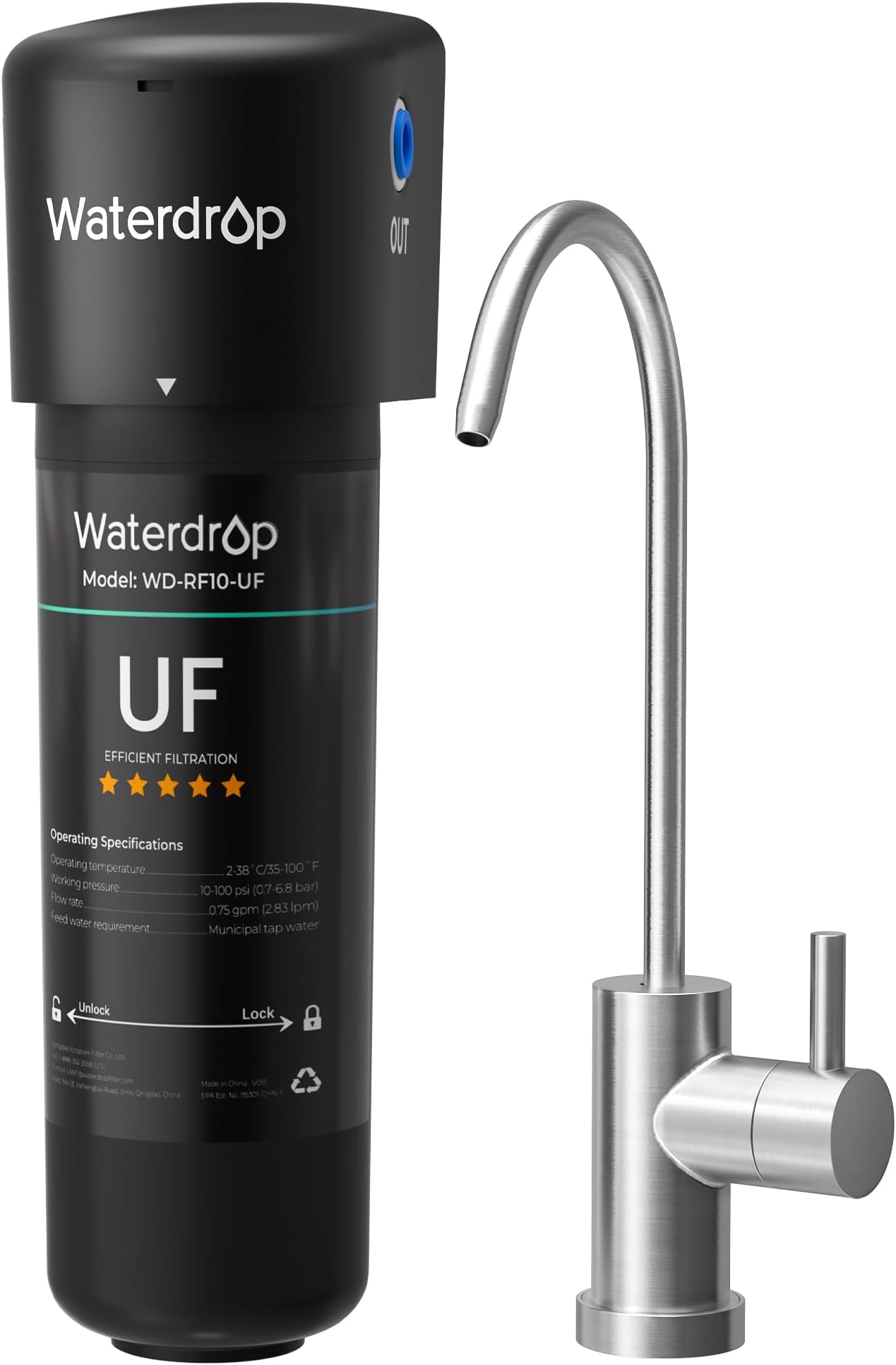 10UB-UF 0.01μm Ultra Filtration Under Sink Water Filter System | Baçtёria Reduction, Reduce PFAS, PFOA/PFOS, Reduces Lead, Chlorine, Bad Taste, 11000 Gallon, with Dedicated Faucet