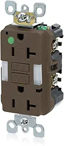 Leviton 20A-125V Hospital Grade Tamper-Resistant Guide Light Duplex Self-Test GFCI Receptacle, 20-Amp, GFNL2-HG, Brown