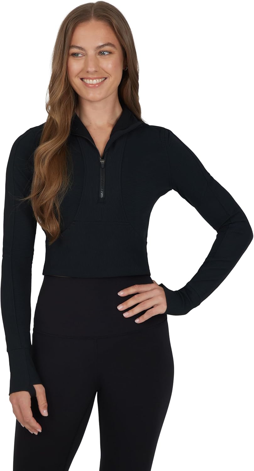 90 Degree By Reflex Womens Half Zip Performance Pullover Long Sleeve Quarter Zip Running Athletic Jacket Top with Thumbholes - Image 2