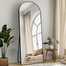 64 x 21 Inch Arched Full-Length Floor Mirror, Black Freestanding Full Body Mirror with Metal Frame for Bedroom & Living Room Decor