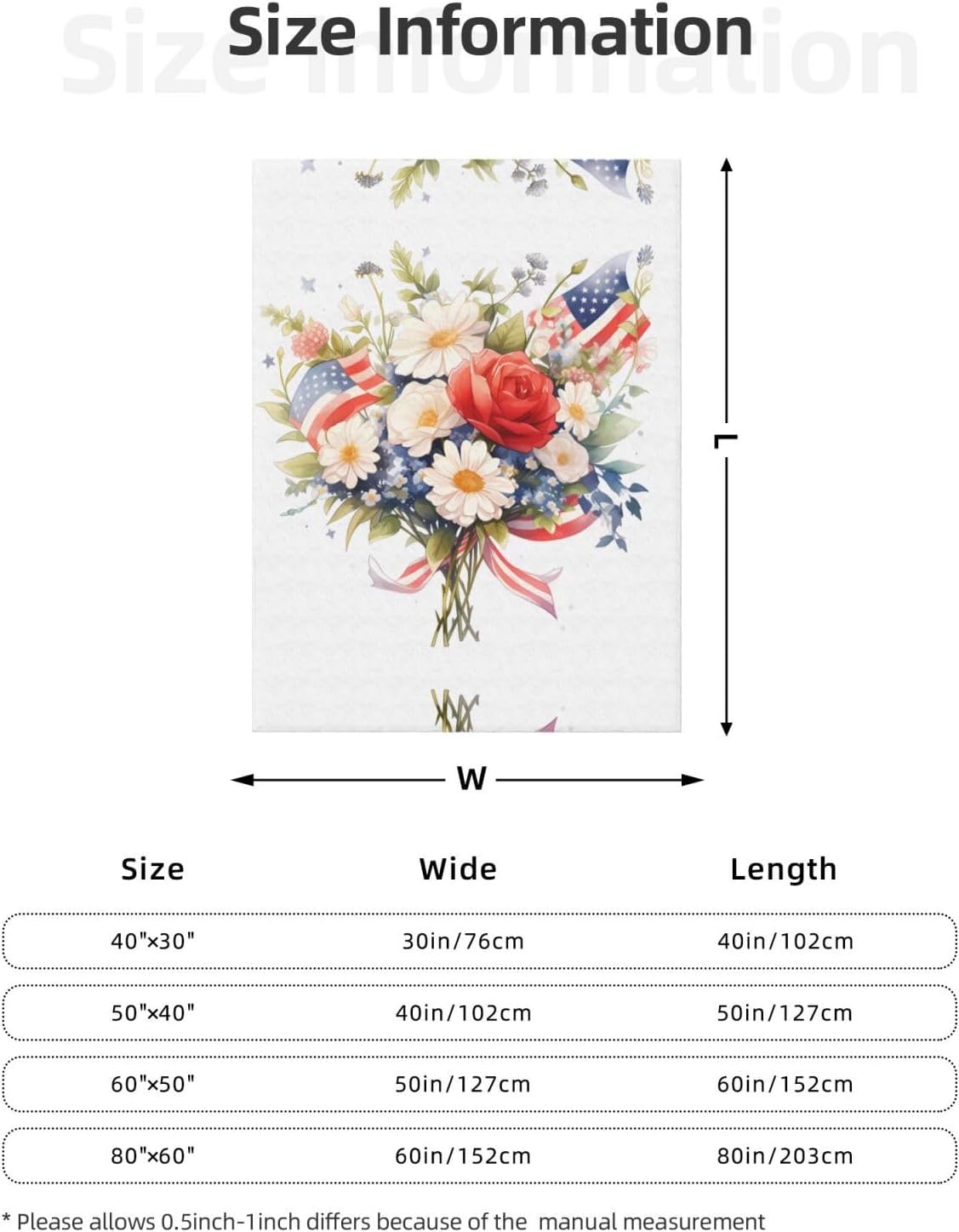 Flags and Flowers Decorative Gift Blanket, Sofa Bed Living Room Camping Travel Blanket (50 * 40 inches), Flannel Children's Blanket,