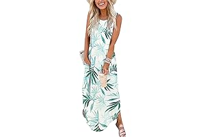 Women Casual Loose Sundress Sleeveless Split Maxi Long Luau Outfit Beach Shirt Travel Vacation