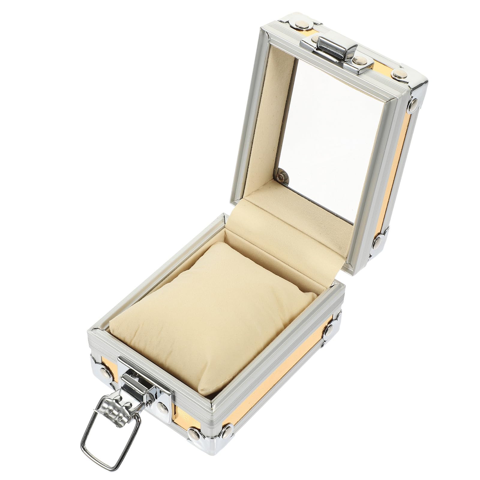 Healifty Watch Box with Lid Single Storage Case for Women 9x7x5cm Travel Jewelry Organizer with Gold-white Exterior