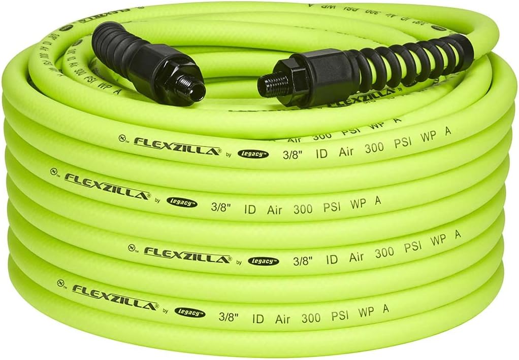 Flexzilla Pro Air Hose, 3/8 in. x 100 ft., Heavy Duty, Lightweight, Hybrid, ZillaGreen - HFZP38100YW2