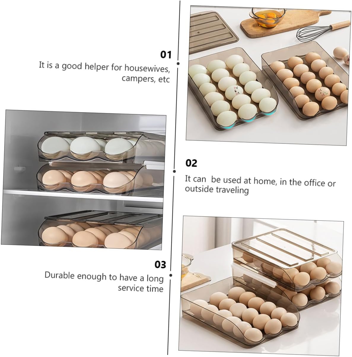 LABRIMP 2-layer Plastic Egg Storage Box with 36-egg Capacity, Auto Scrolling Refrigerator Egg Holder Tray for Kitchen and Fridge Organization