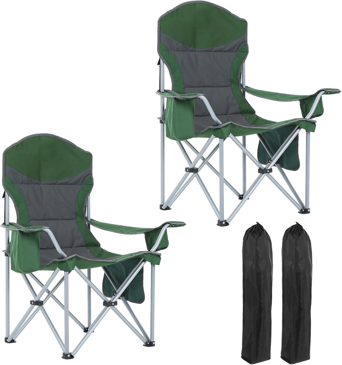 CDEN Heated Camping Chair, Heated Chair with Battery, Portable Lawn Chairs, Outdoor Chairs, with Armrest, Cooler Bag, Cup Holder, Power Bank Included, for Camping, Traveling, Picnic (Green, 1 Pack)