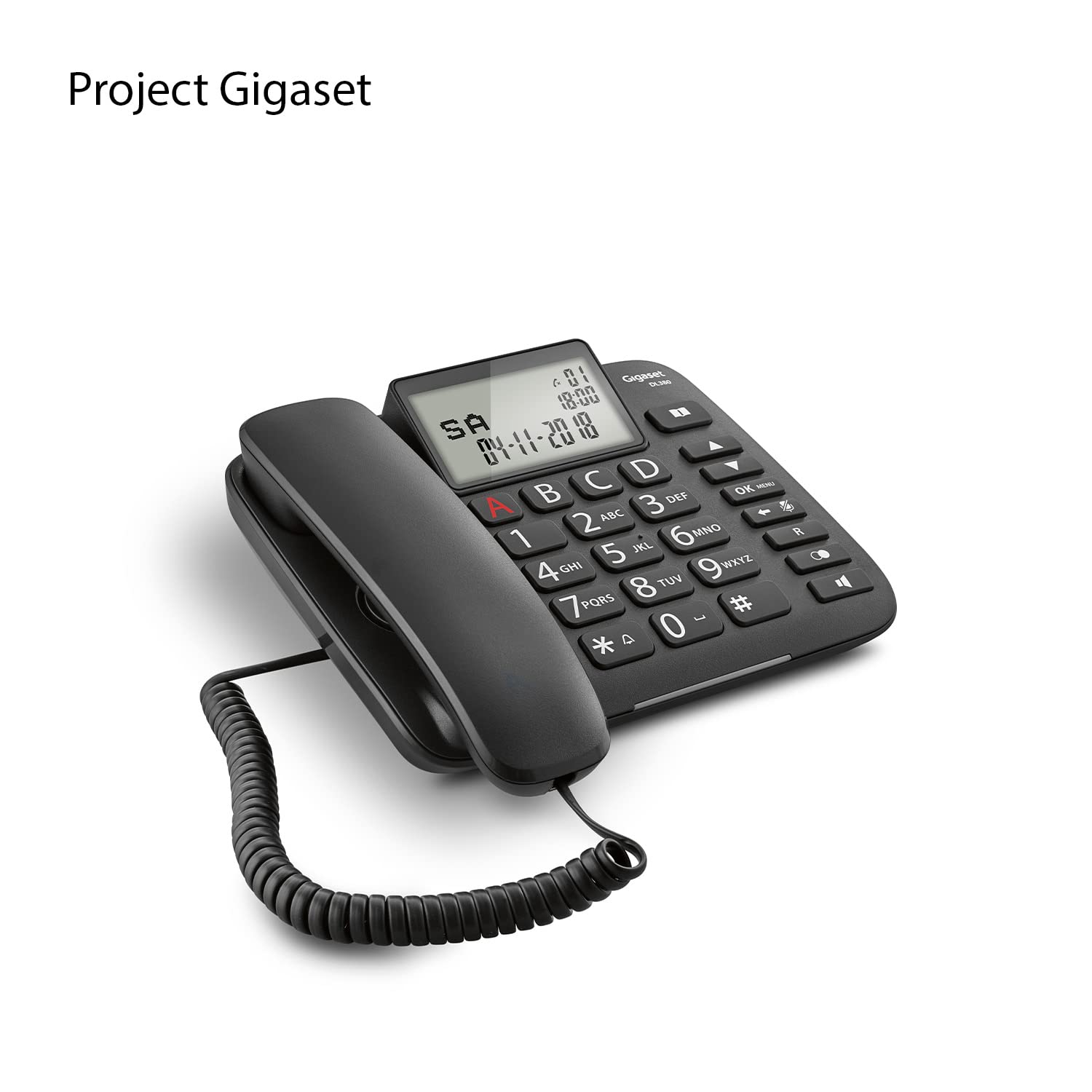 Gigaset DL580 - Telefon Przewodowy Bez Automatycznej Sekretarki Z Podświetlanym Wyświetlaczem - Duże Ergonomiczne Przyciski, Dodatkowy Przycisk Regulacji Głośności