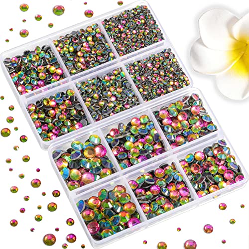 Image of 6736pcs Hotfix Rhinestones Flatback,Glass Rhinestones for Crafts Clothes Mixed 5 Sizes, Hotfix Crystals with Tweezers and Wax Pencil Kit, SS6-SS30,Rainbow