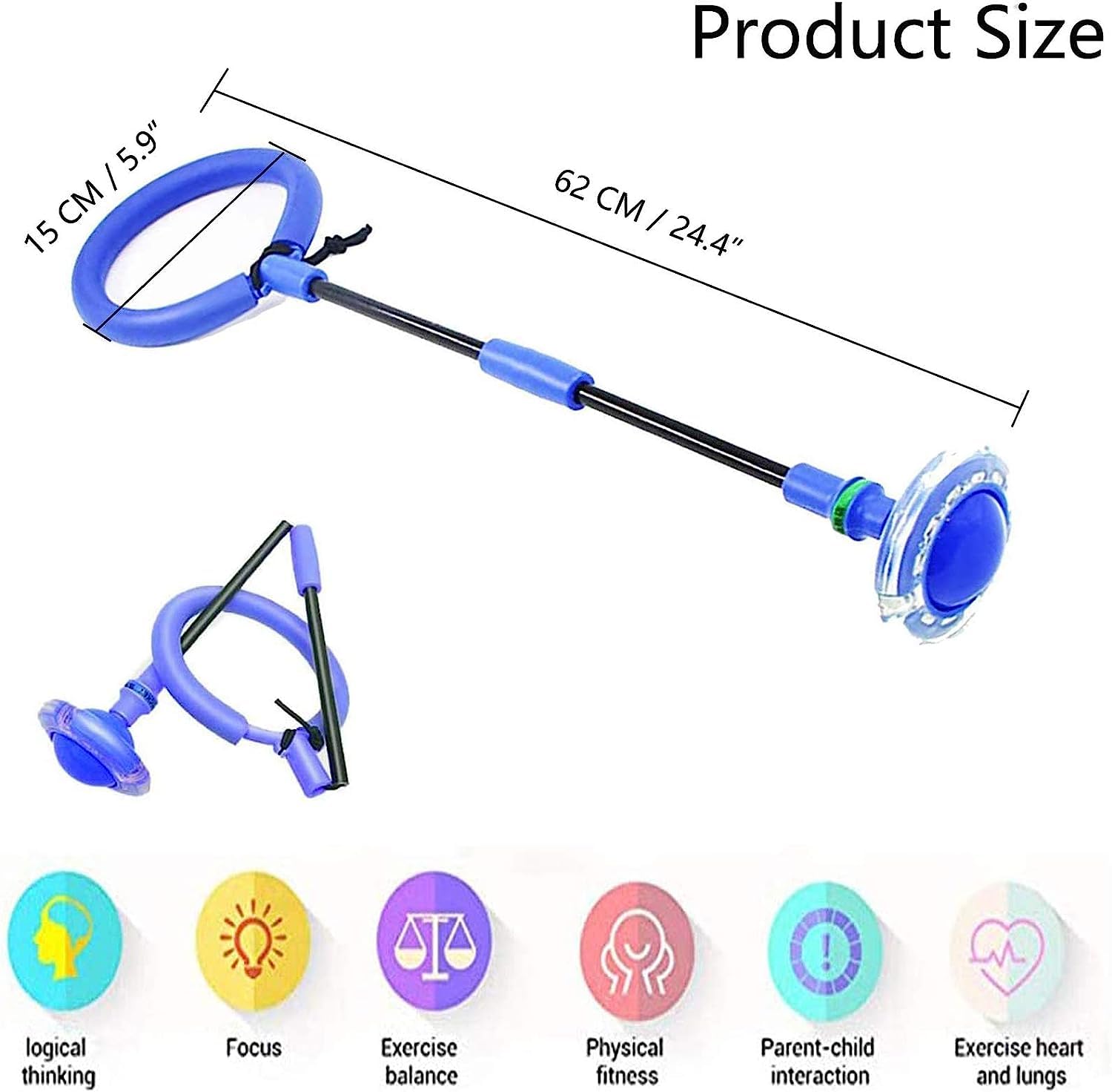 Q-WOOFF Anello lampeggiante per bambini, palla di salto, pieghevole, adatto per giochi di abilità, per bambini o adulti, esercizio (blu-1)
