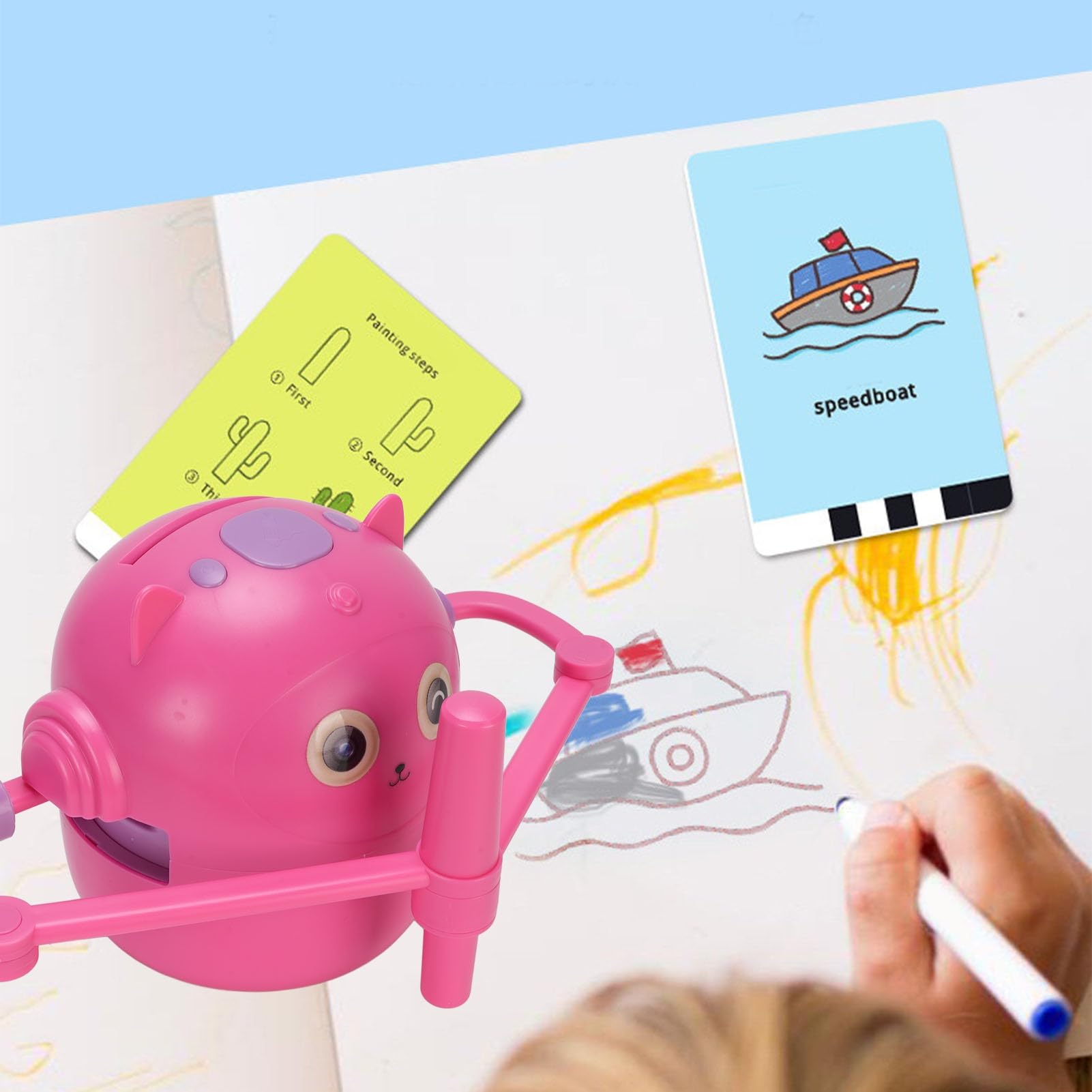 Inteligentny Robot Rysujący Interaktywna Zabawka Edukacyjna z 2 Długopisami dla Dzieci w Wieku 5 Lat i Starszych 100 Arkuszy Kart