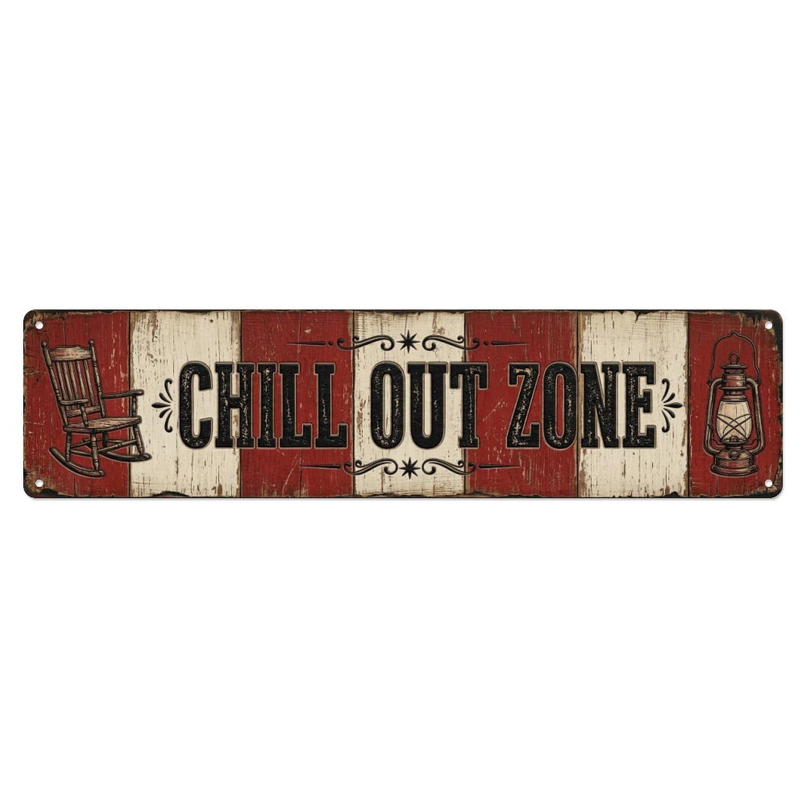 Chill Out Zone Worn Porch Metal Tin Skinny Sign Plaque Wall Decor for Cafe, Club Bar, Office, Home Garden Metal Poster 4x16Inch