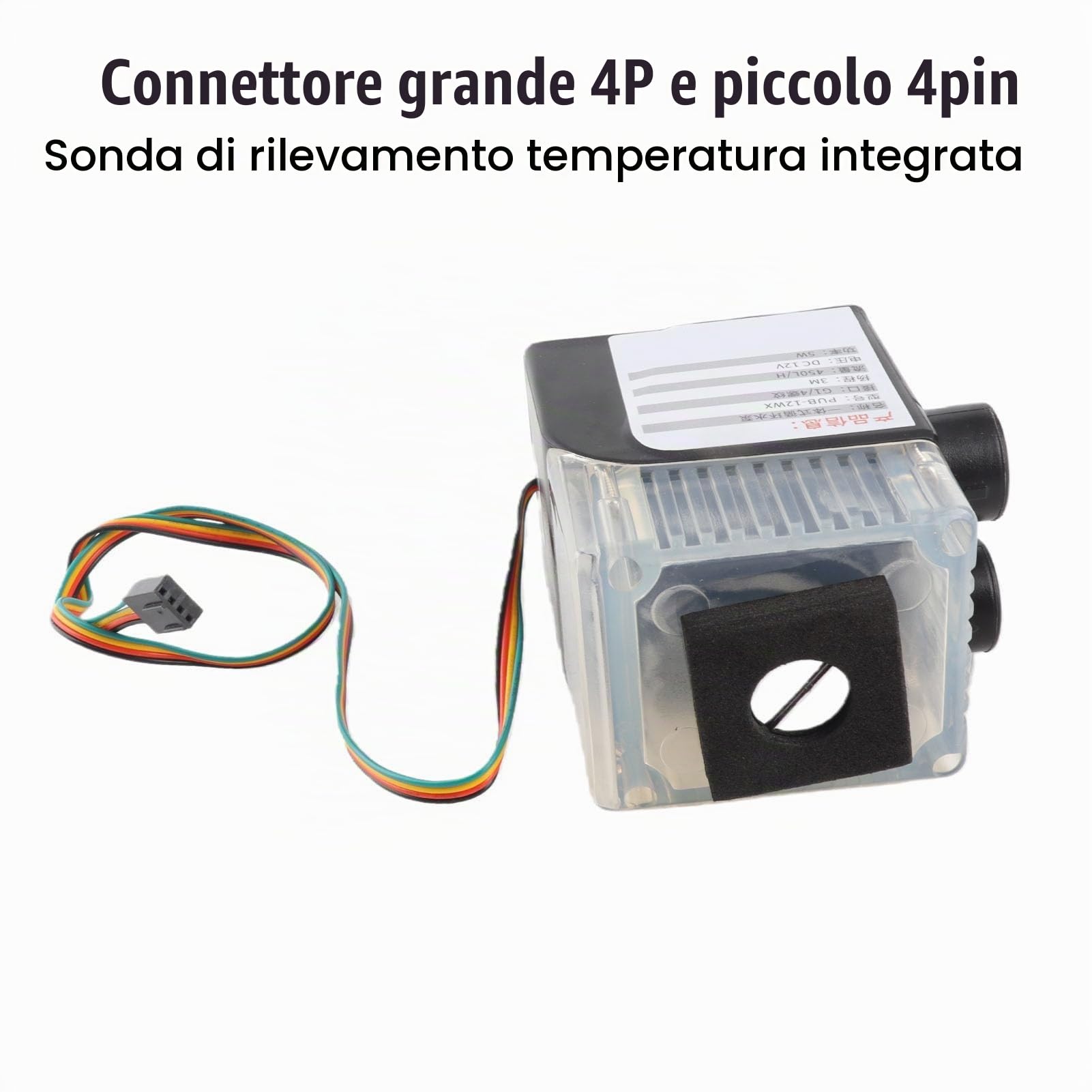 Pompa Di Raffreddamento Ad Acqua Del Computer, Pompa Di Raffreddamento Del PC Fai Da Te Ultra Silenziosa Filettatura G1/4 Connettore 12V 4 Pin 450L/H Display a Temperatura Pompa 'acqua(Nero)