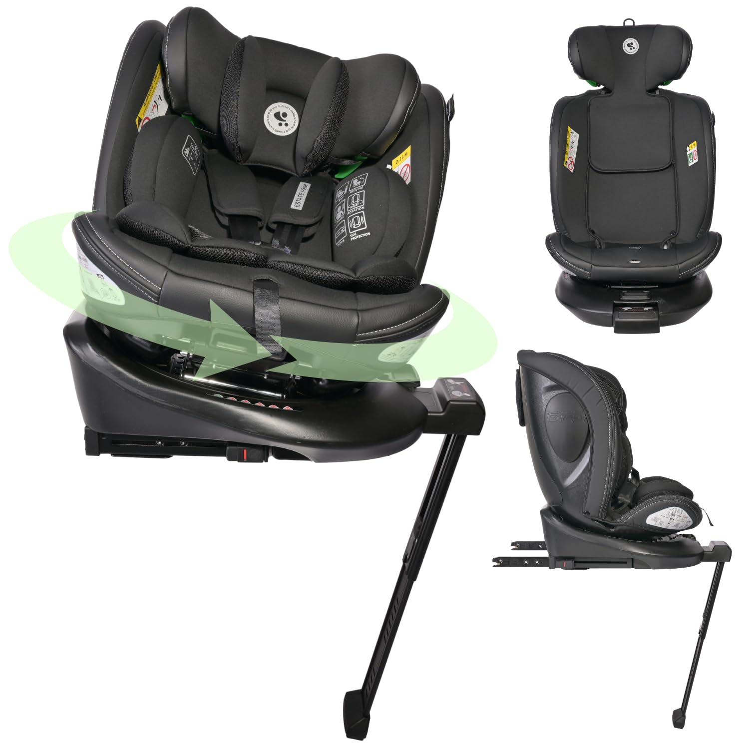 Lorelli Fotelik dziecięcy Estate z podstawą Isofix i nogą podpierającą, obracany o 360 stopni, 0-36 kg, i-Size 40-150 cm, fotelik dla dziecka od urodzenia, 5-punktowy pasek, regulowany zagłówek