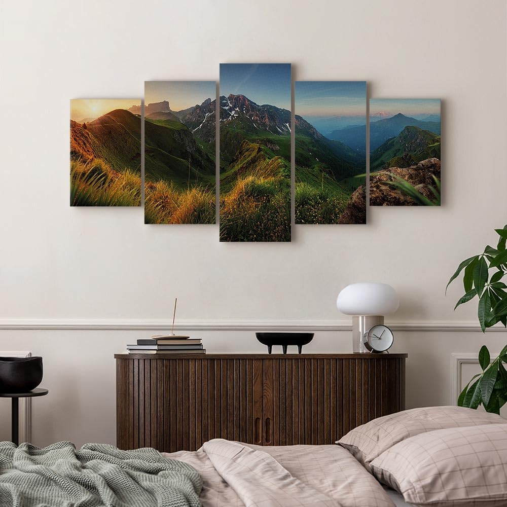 B&D XXL - Akustikbild Schallabsorber Natur Berge, 200x100 cm, 5-teilig