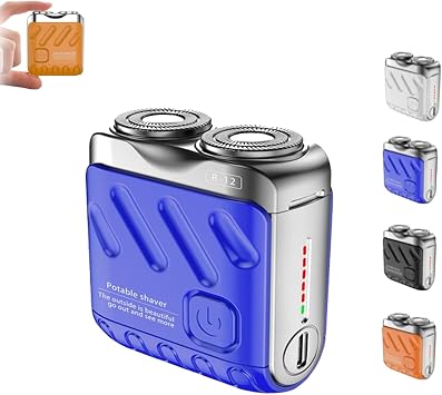 Mini Electric Explosive Shaver, Portable Rotary Dual Ring Electric Shavers, 2025 New Upgrade Pocket Razor, Waterproof,Magnetic Blade, with LED Power Display Blue