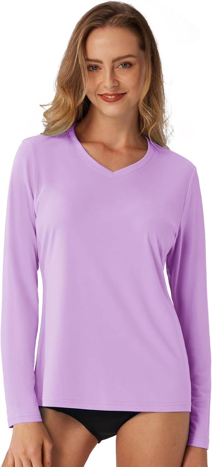 SG Edge Women's Standard V-Neck UPF 50+ Long Sleeve Swim Rash Guard Shirt Quick Dry Lightweight Moisture Wicking