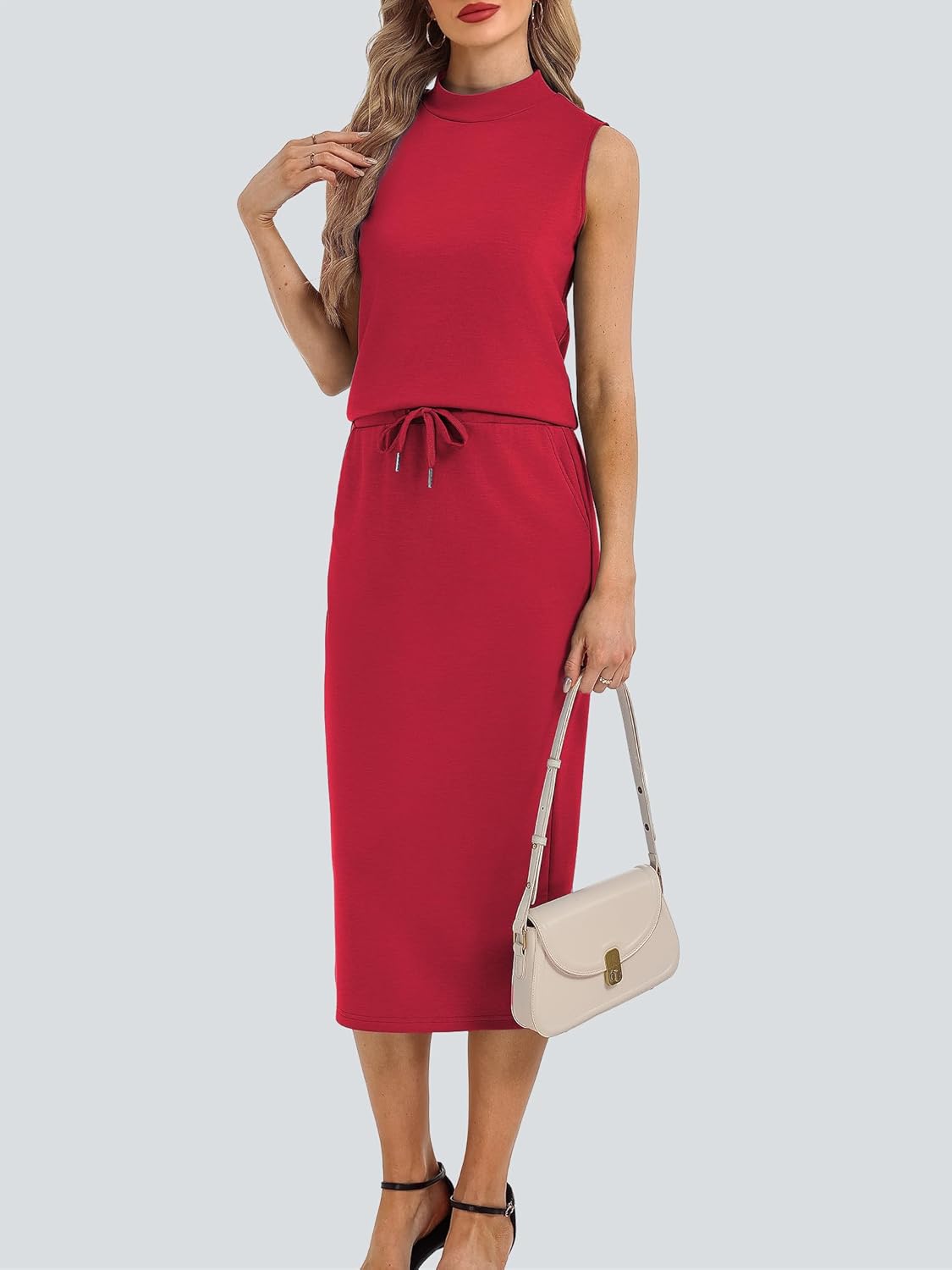 Casly Lamiit Women's 2 Piece Set Summer Casual Sleeveless Mock Neck Top Midi Skirts Lounge Travel Outfit - Image 6