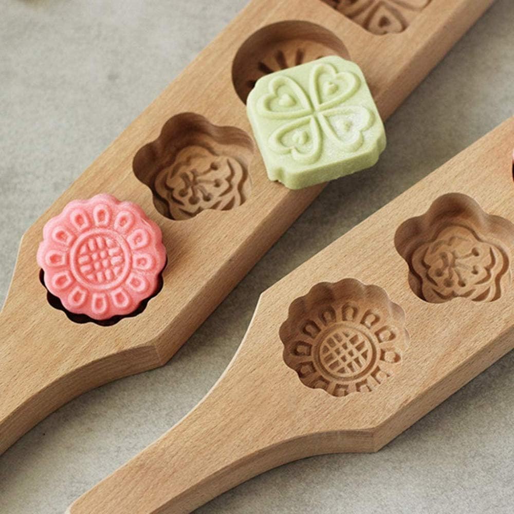 4 Cavity Wooden Muffin Mooncake Molds Chinese Autumn Festival Moon Cakes Mould