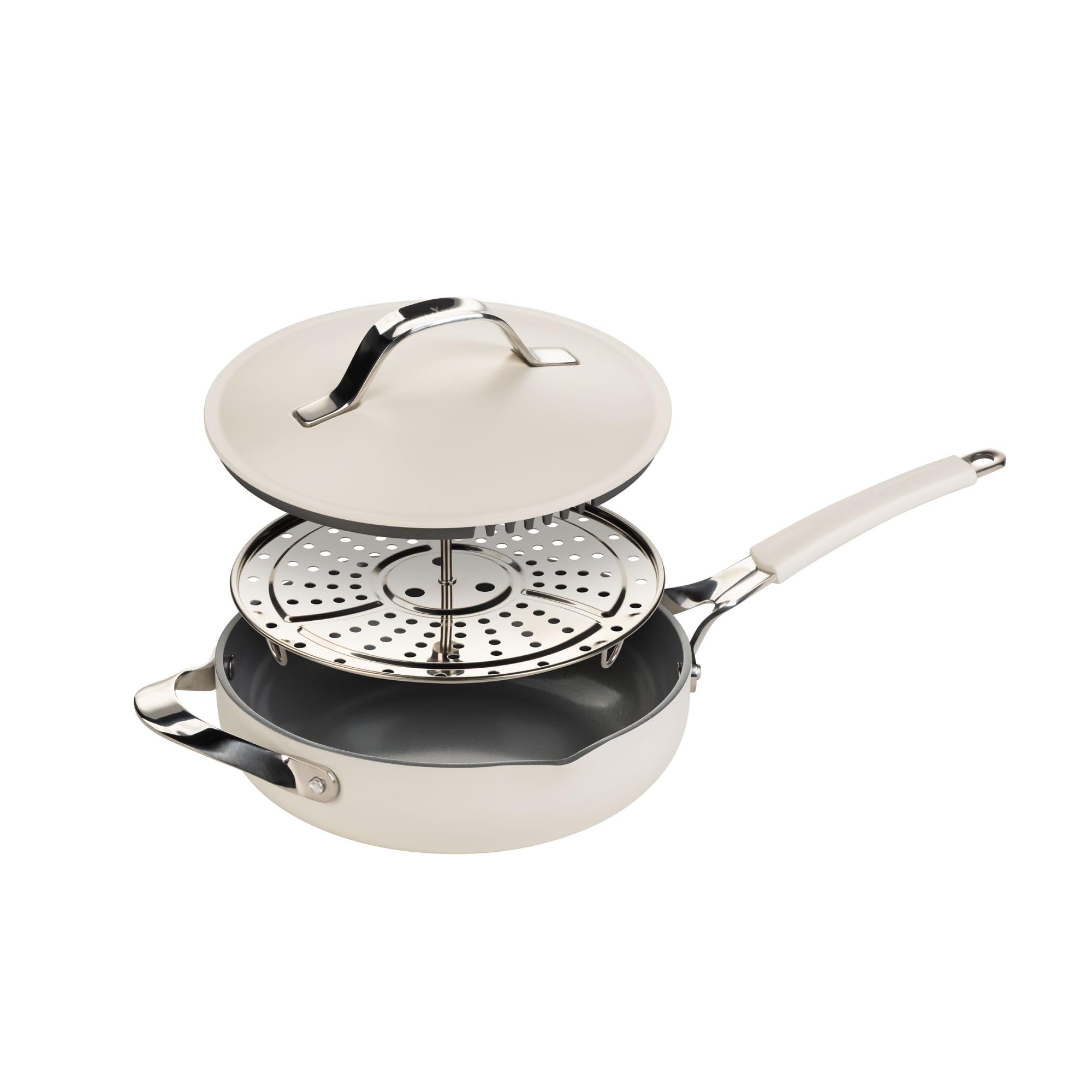 Rosmarino Chef's Choice patelnia wielofunkcyjna, 24 cm, kute aluminium, ILAG Swiss Ceramic, parowar, pokrywka i akcesoria, do kuchenek indukcyjnych, beżowa