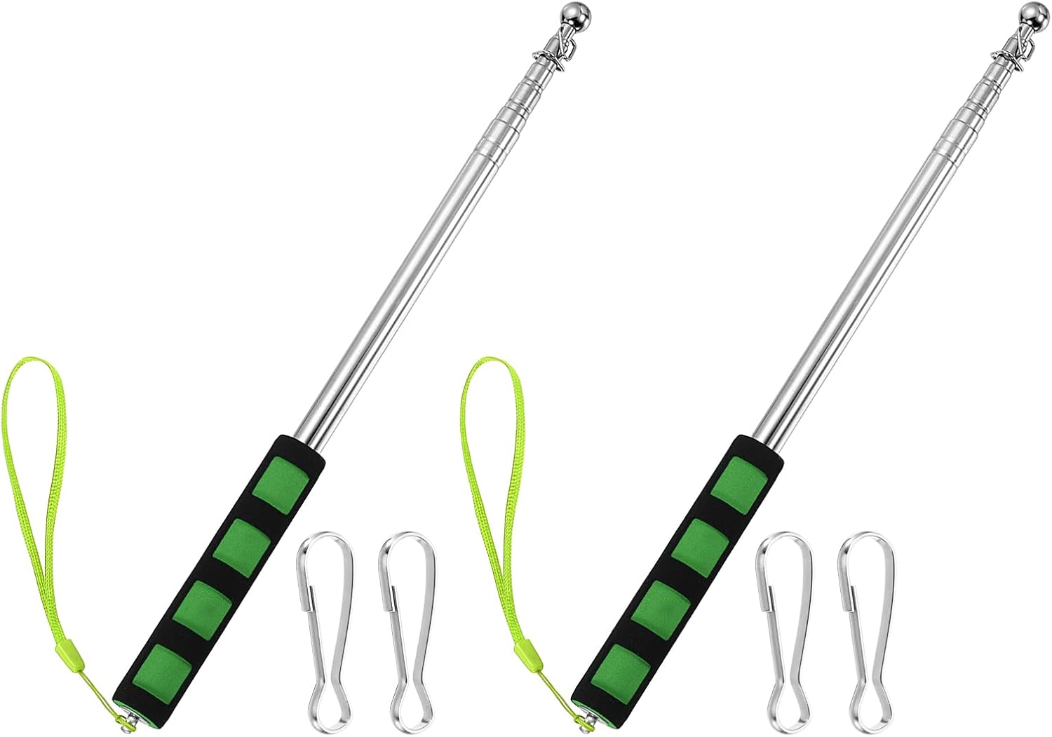 PATIKIL 2set Telescopic Handheld Flag Pole 4ft/1.2m Retractable Pole Green