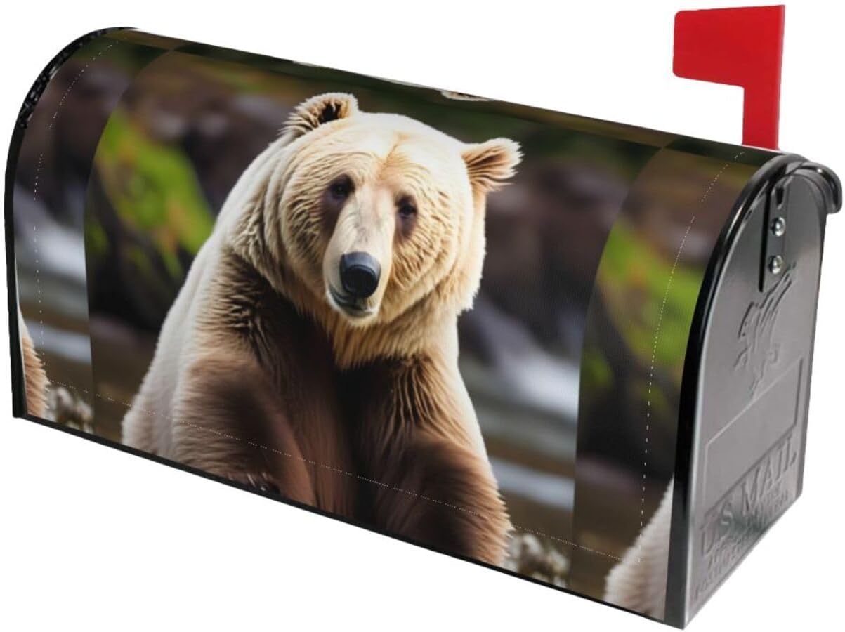 White Bear Brown Bear Print Magnetic Mailbox Cover,Mailbox Decorations for Outside,Christmas Mailbox