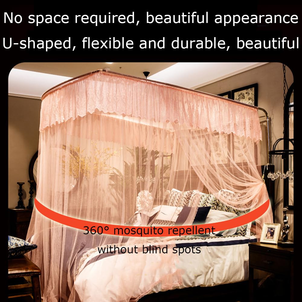 Zanzariera Sagomata per Tenda da Letto con Supporto per Pavimento Asta Retrattile, Installazione Facile e Senza Attrezzi