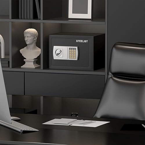 Miniatura 8 de Caja de seguridad, 1.0 pies cúbicos apilable, caja fuerte para efectivo con llave y teclado digital, cajas fuertes para uso doméstico a prueba de
