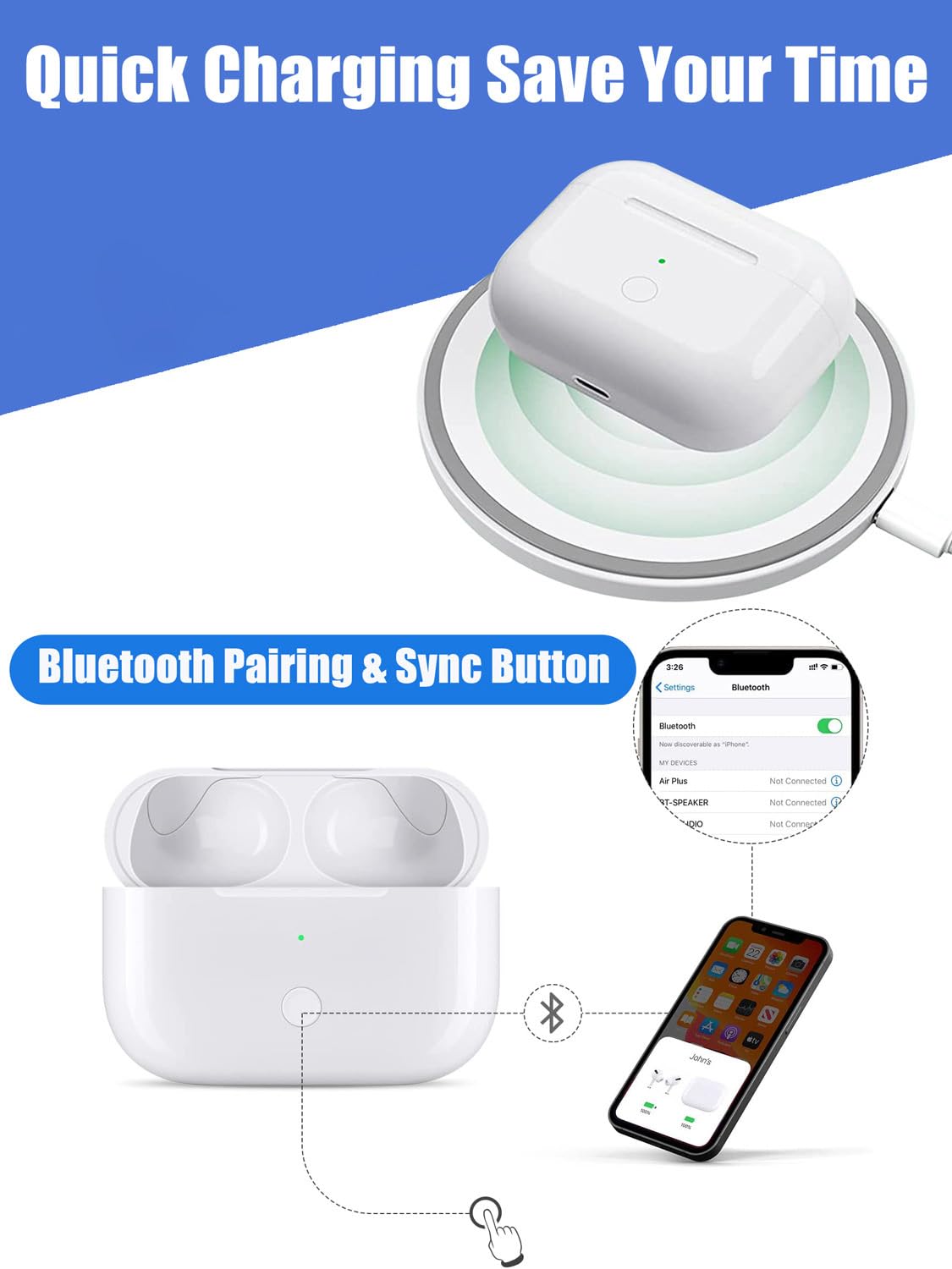 Étui De Charge Sans Fil Pour AirPods Pro 1 Et 2 - Type-C, Bouton De Couplage, 670 MAh - Écouteurs Non Inclus